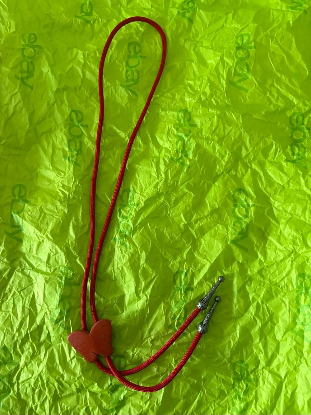Red Butterfly Stone Pendant with Cord Bolo Tie